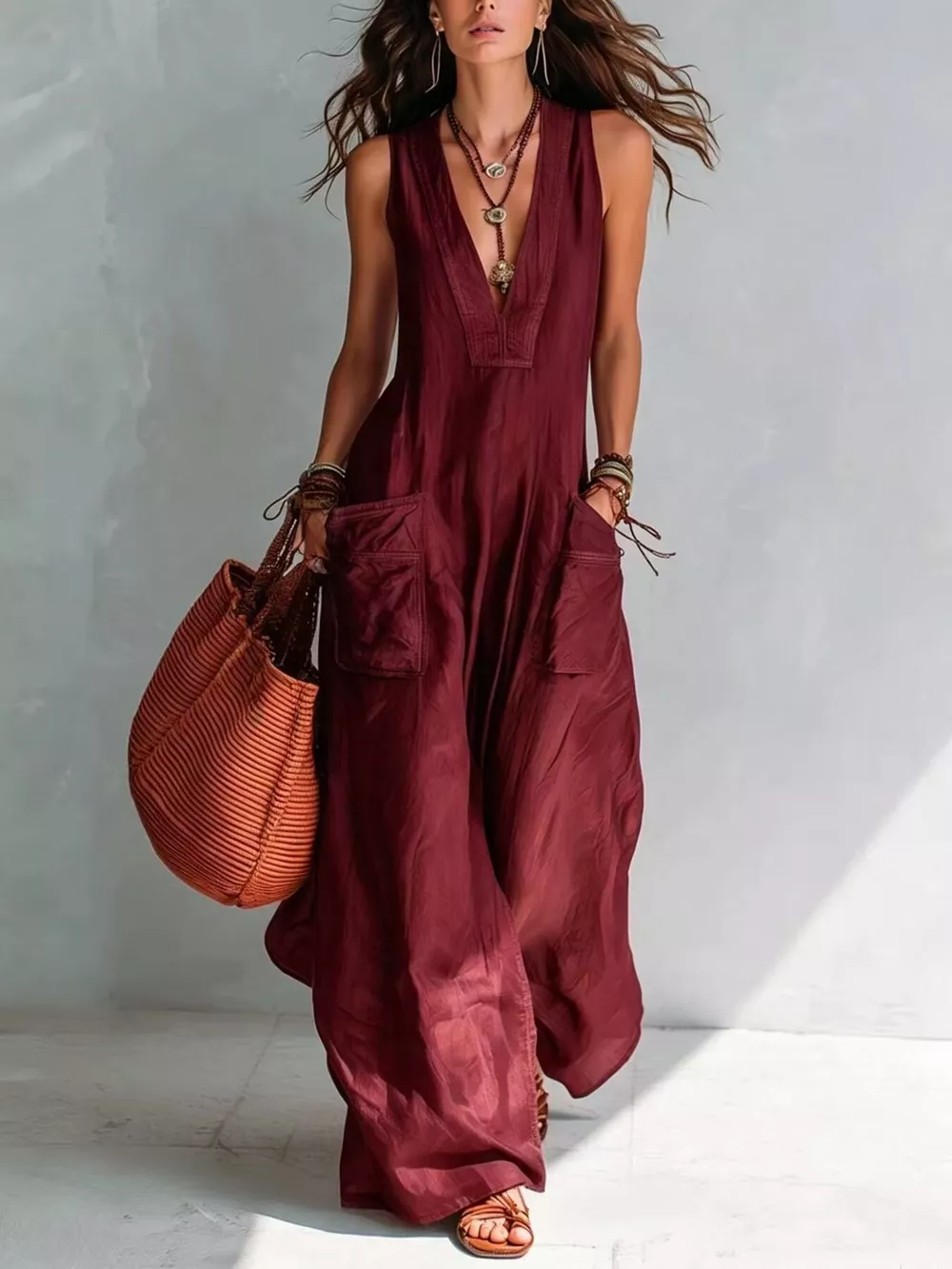 Full Size V-Neck Sleeveless Wide-Leg Jumpsuit Plus Size, image 8
