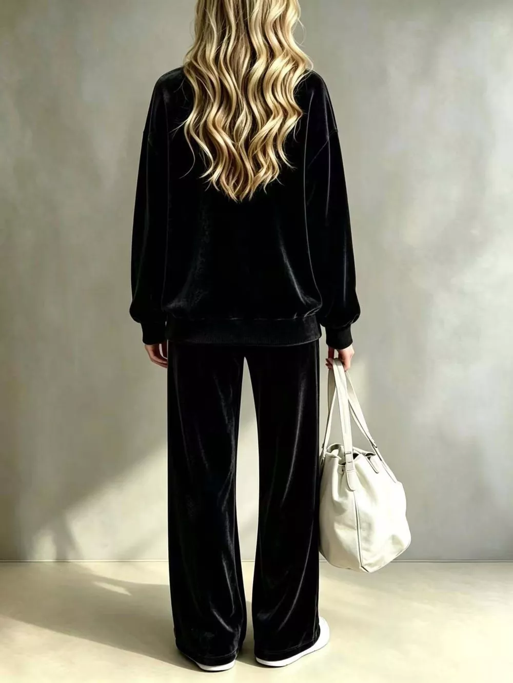 Full Size Dropped Shoulder Velvet Top and Wide Leg Pants Set Plus Size, image 8