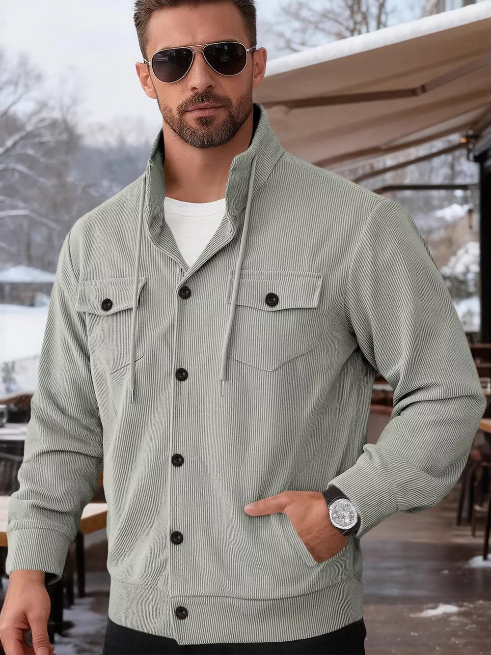 Men's Full Size Casual Corduroy Button-Down Jacket Plus Size, image 5