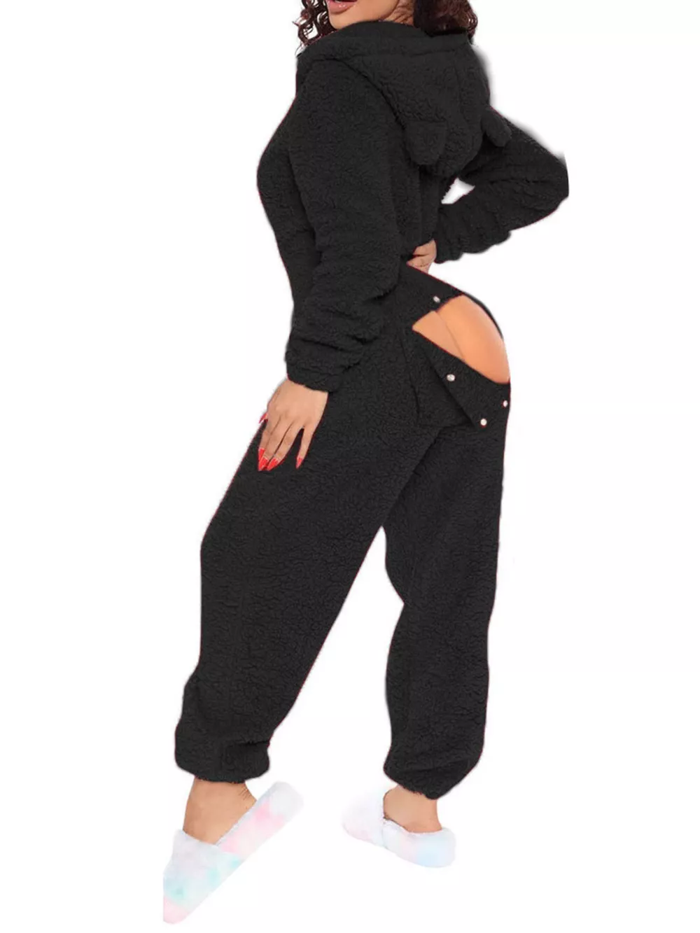 Fleece Hooded Open Back Jumpsuit