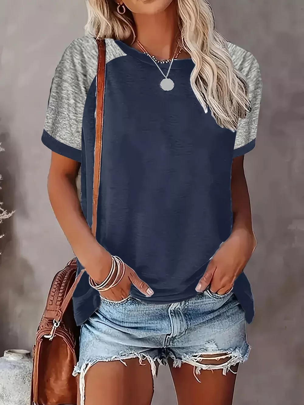 Plus Size Casual Color Block Raglan Sleeve T-Shirt, image 5