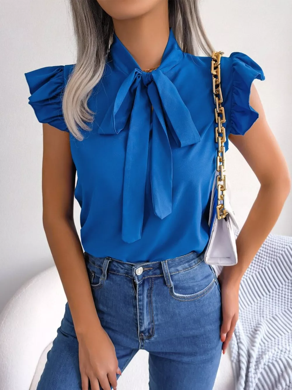 Bow Tie Ruffle Sleeve Blouse, image 11