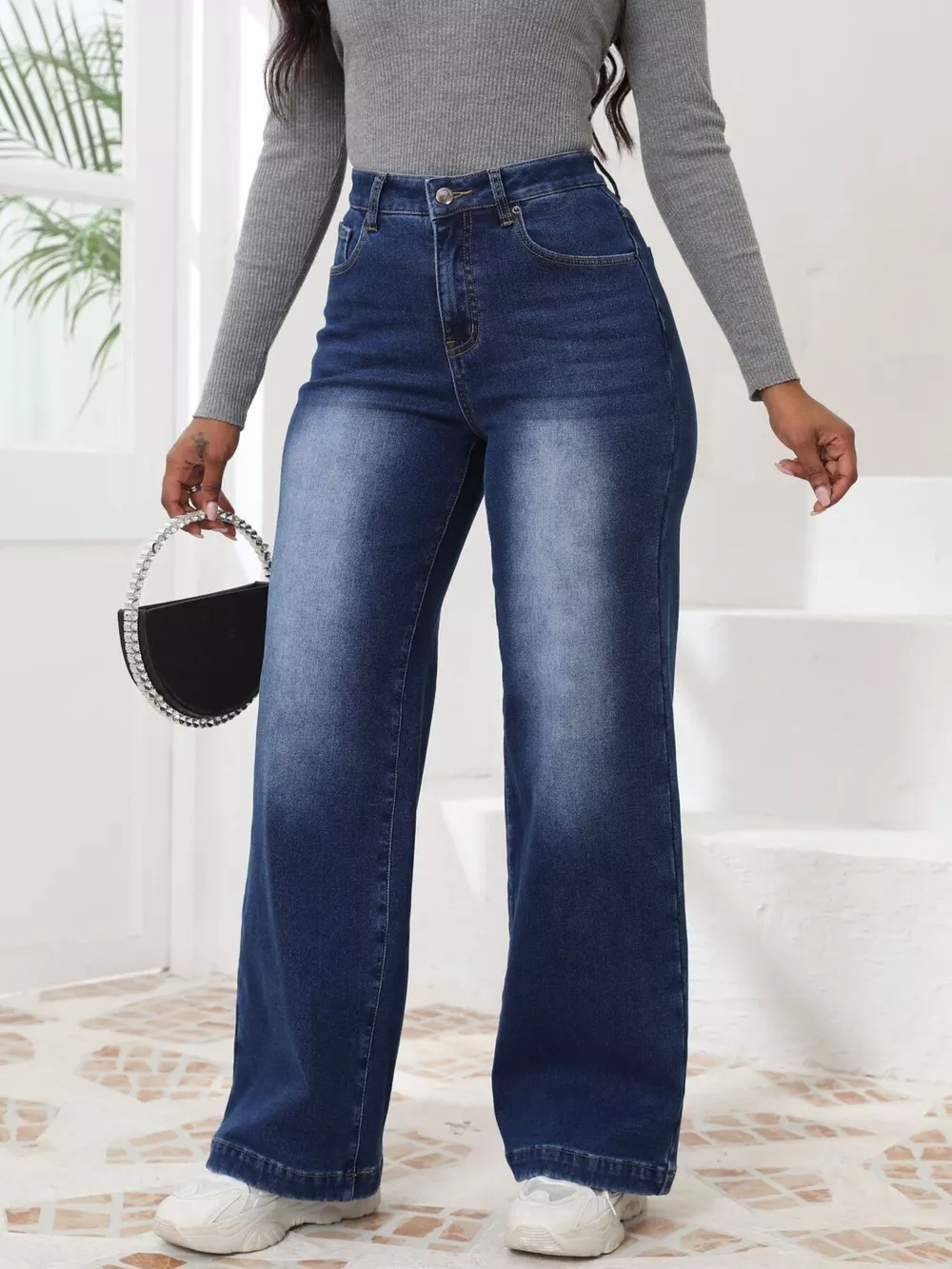 High-Waisted Washed Wide-Leg Jeans, image 2