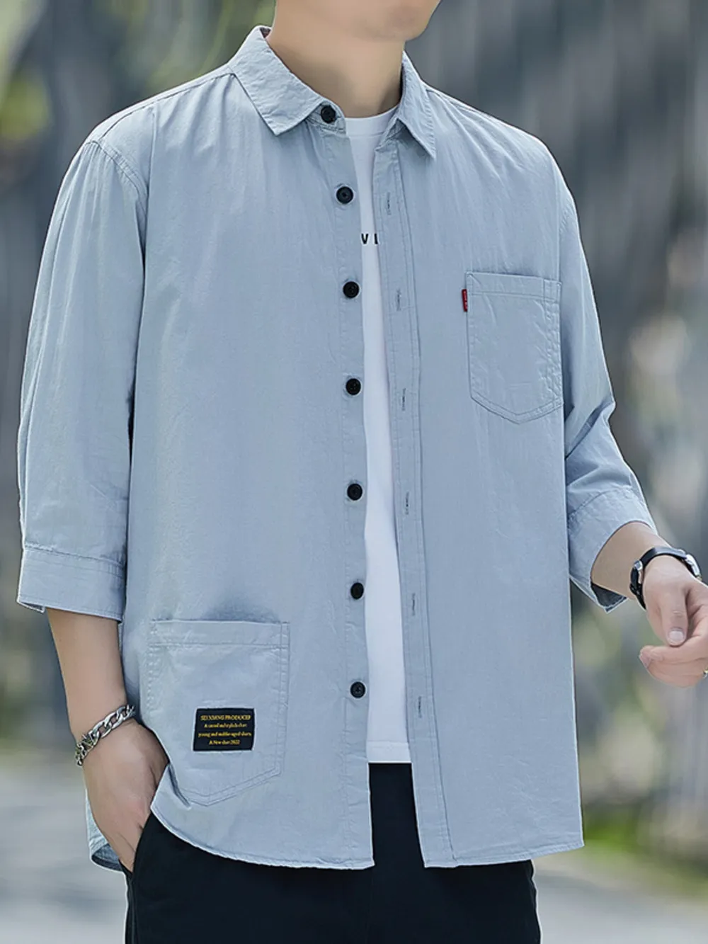 Men's Plus Size Button Up 3/4 Sleeve Shirt, image 3
