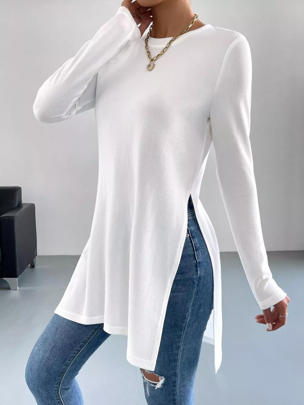 Long Sleeve Side Slit T-Shirt, image 3
