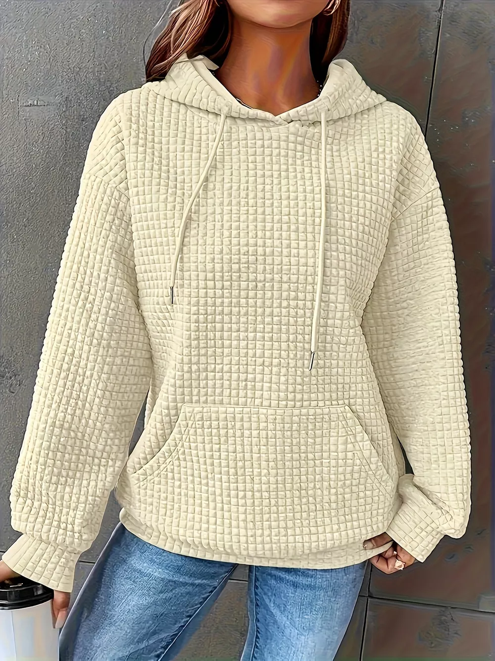 Textured Knit Drawstring Hoodie, image 12