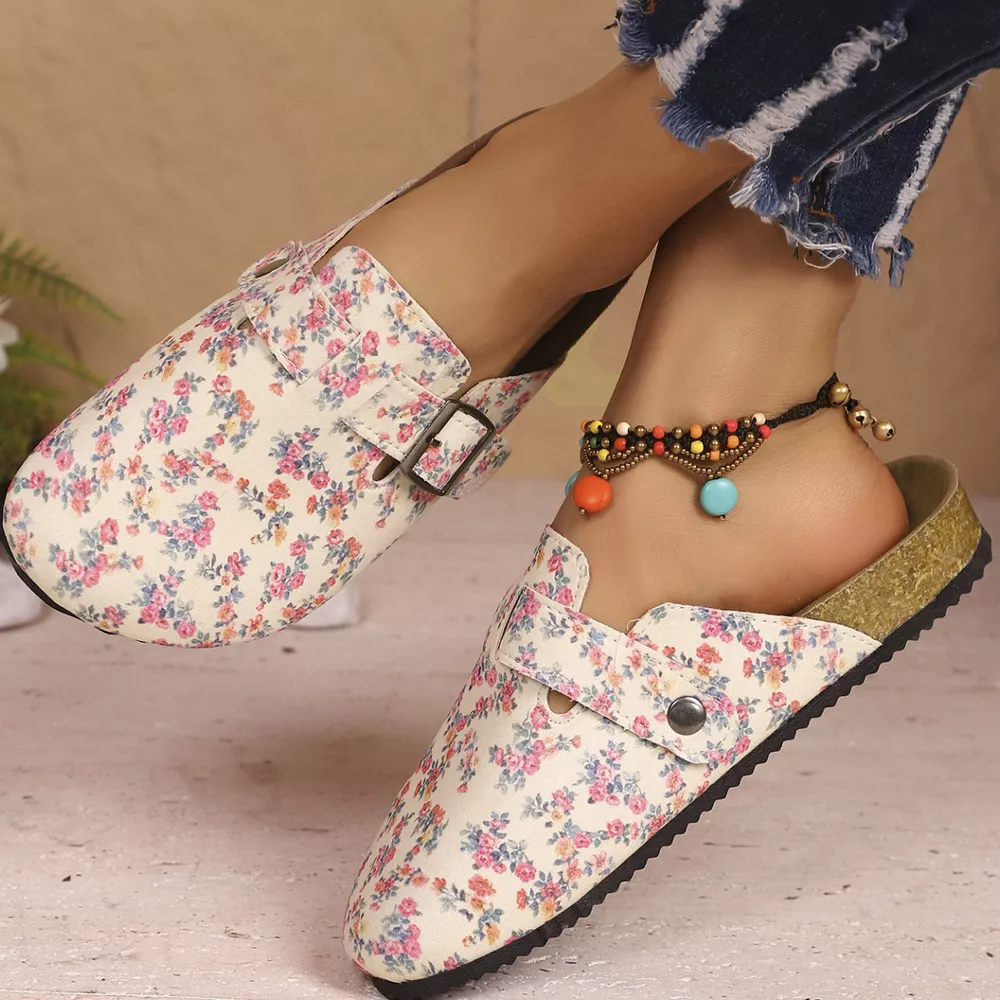 Floral Print Buckle Decor Slip-Ons, image 4