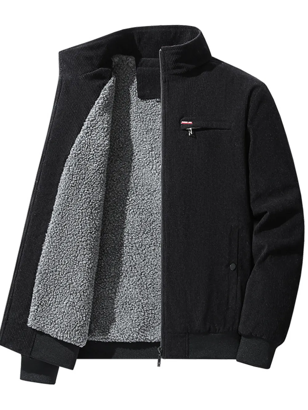 Men's Plus Size Full-Zip Bomber Corduroy Jacket with Sherpa Lining, image 7