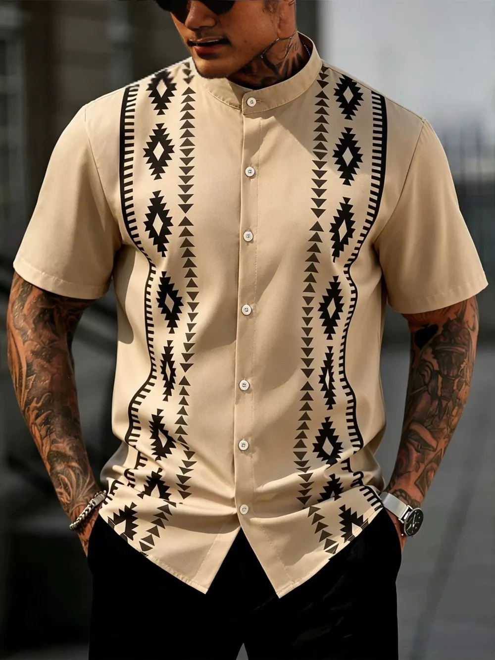 Men's Geometric Print Short Sleeve Shirt, image 5