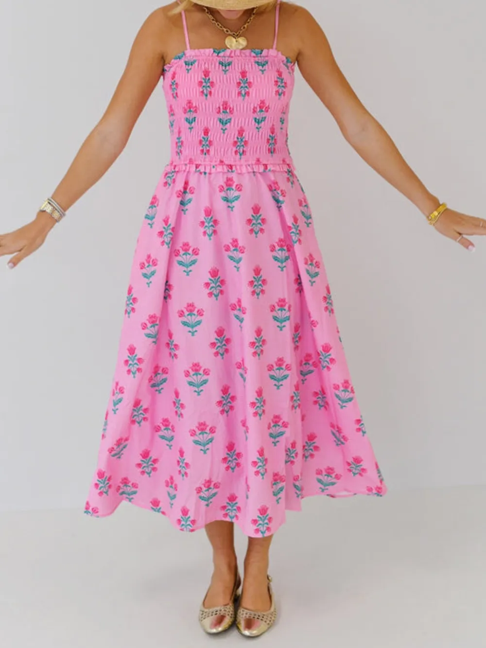 Floral Smocked Adjustable Strap Midi Cami Dress, image 5