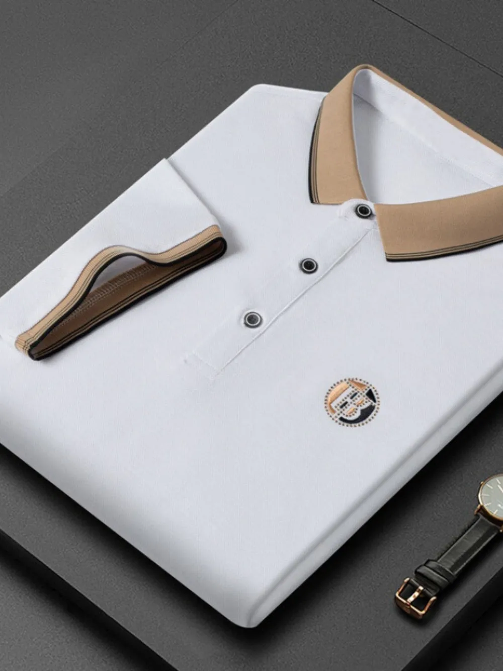 Men's Plus Size Contrast Collar Short Sleeve Polo, image 7