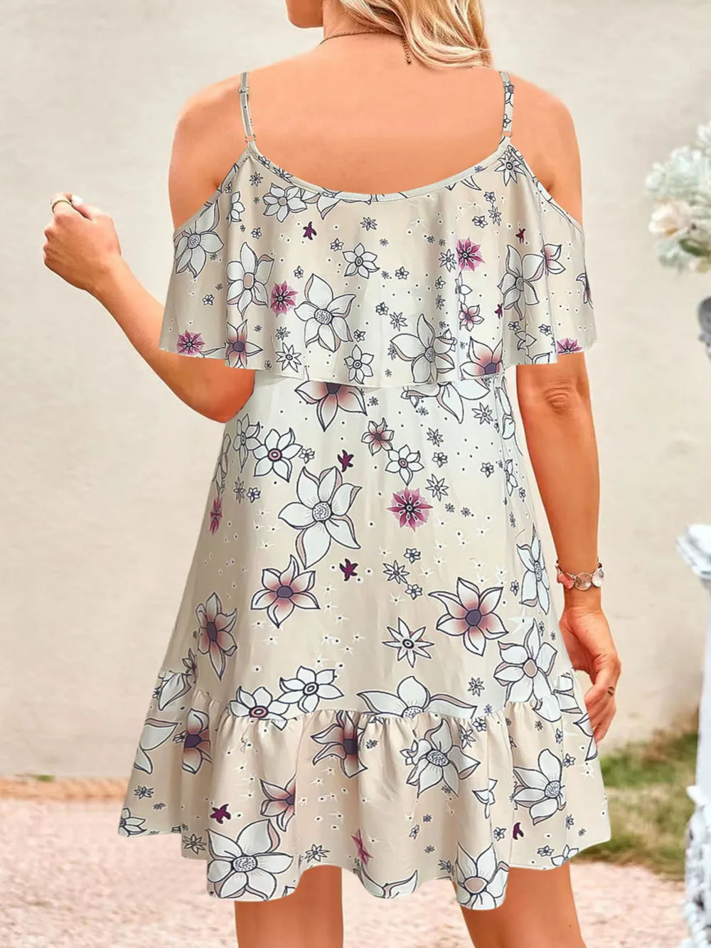 Floral Cold Shoulder Ruffle Mini Dress, image 5