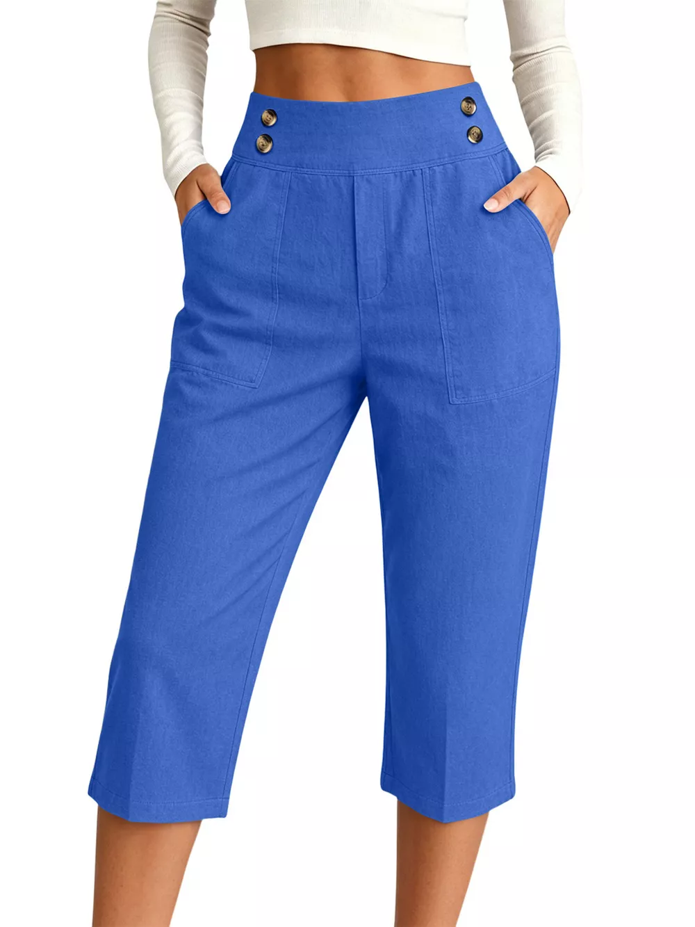 Full Size High-Waisted Button-Detail Cropped Pants Plus Size, image 17