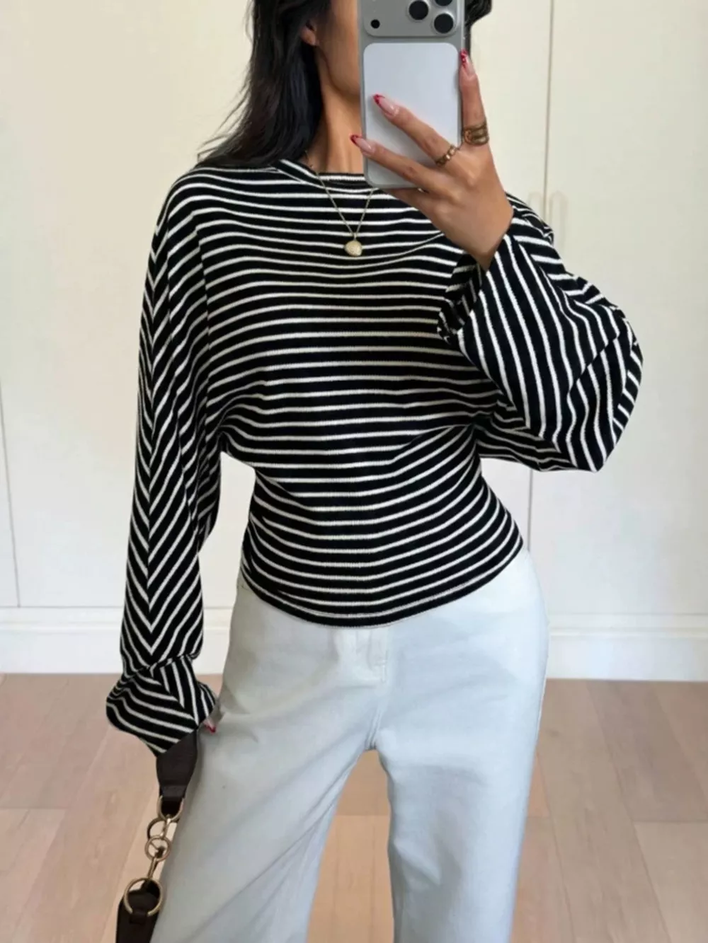 Casual Striped Long Sleeve Batwing T-Shirt, image 6