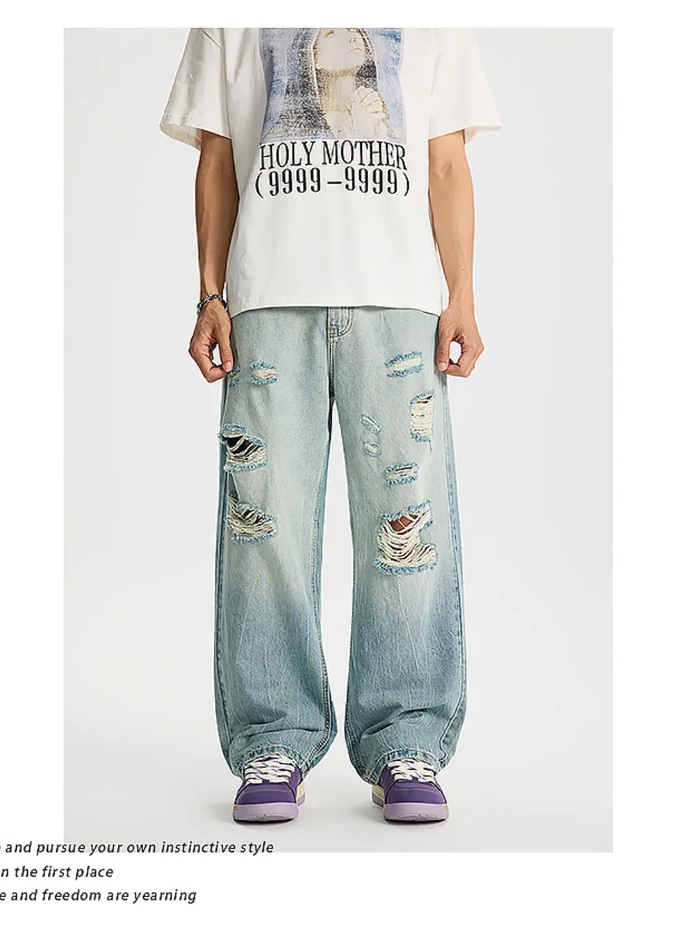 Men's Full Size Distressed Wide Leg Jeans Plus Size, image 8