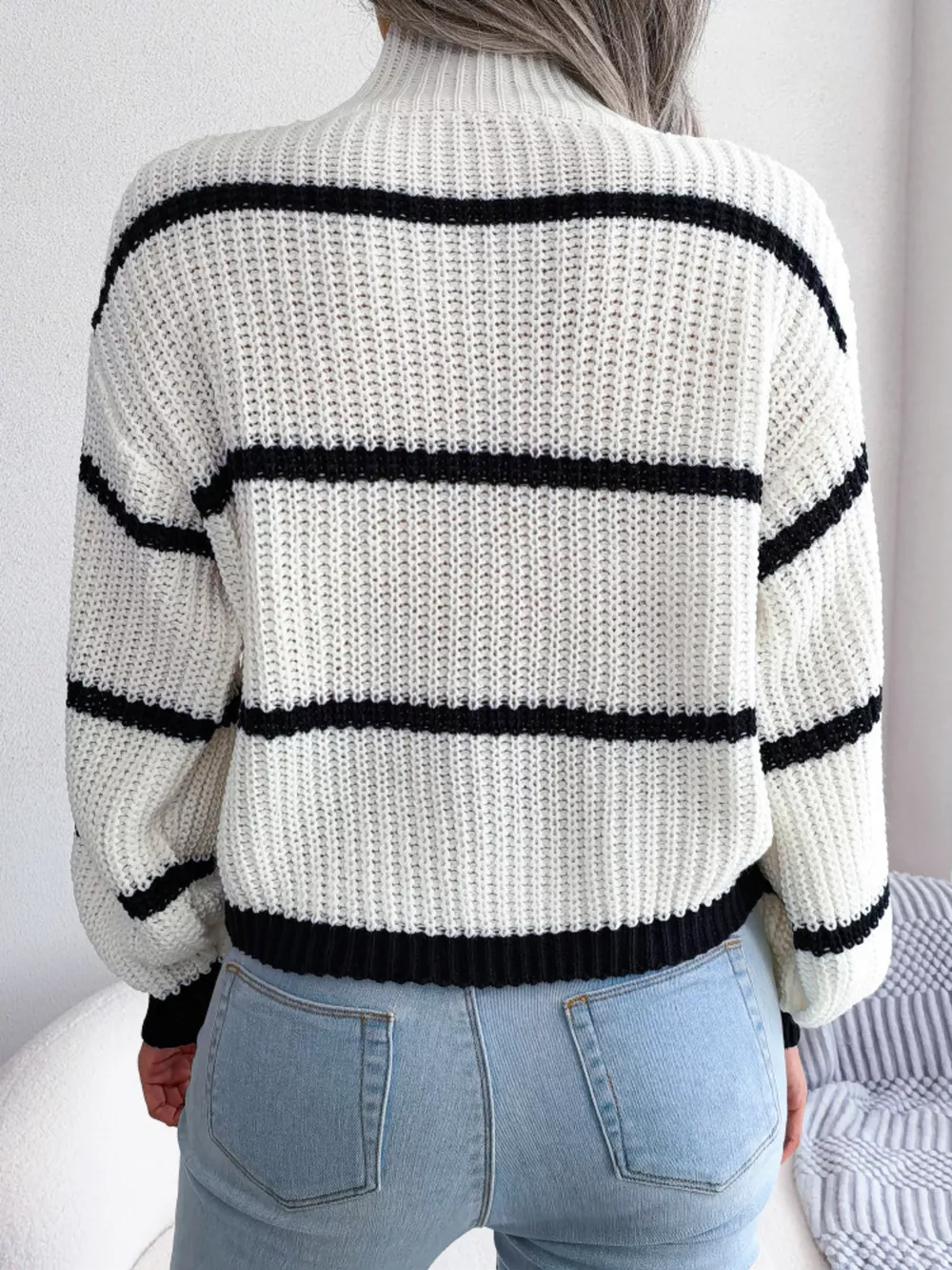 Striped Mock Neck Knit Sweater, image 10