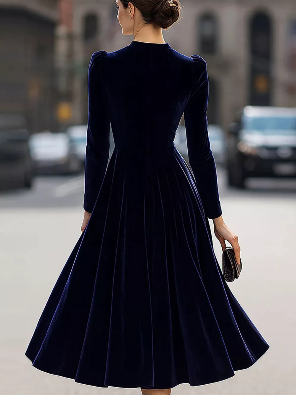 Velvet Long Sleeve A-Line Dress, image 4