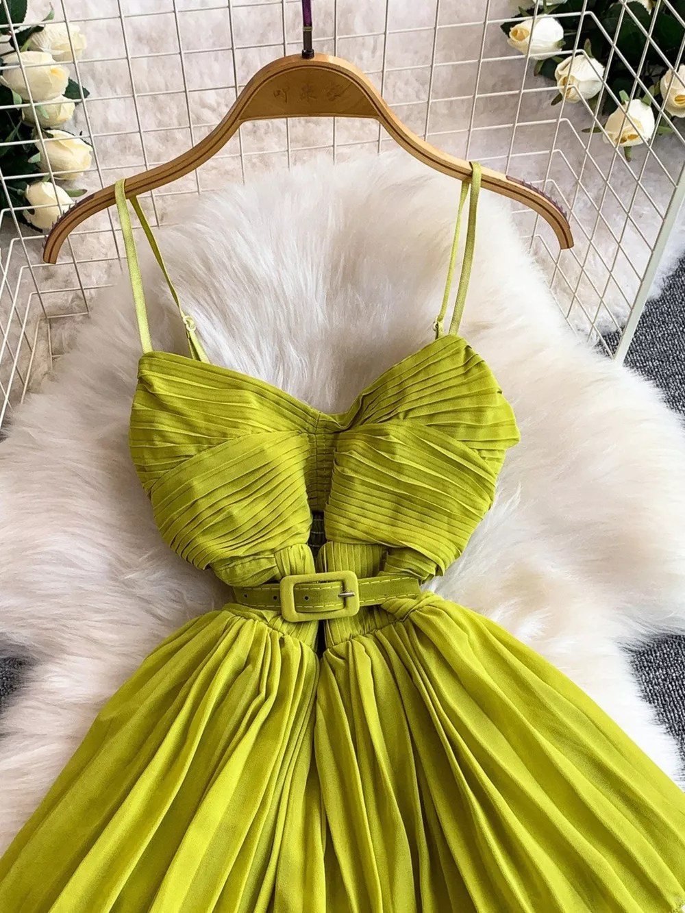 Pleated Layered Spaghetti Strap Midi Dress, image 12