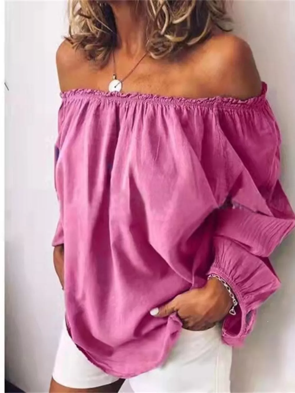 Off-Shoulder Frill Trim Blouse, image 8