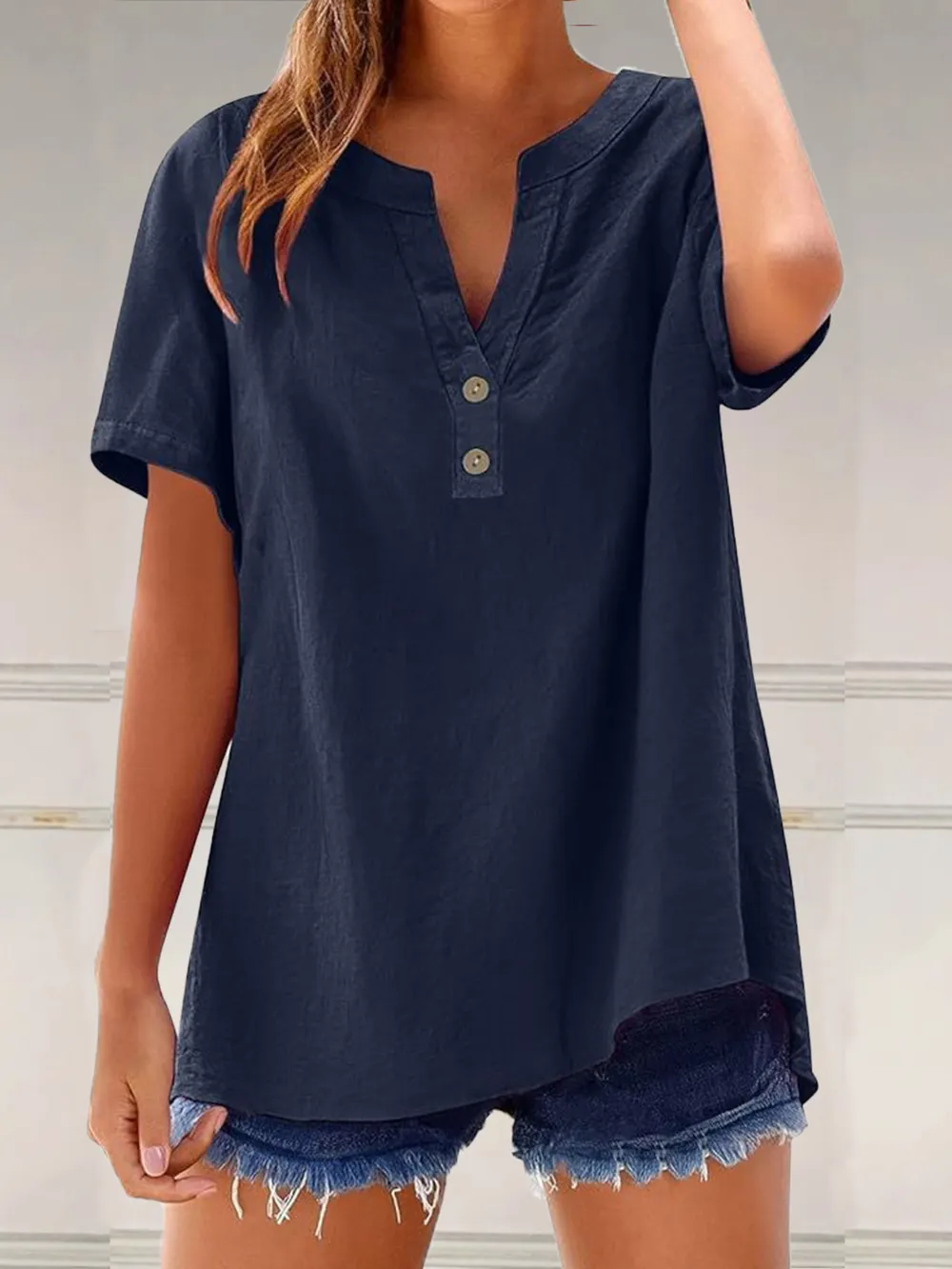 Full Size Notched Short Sleeve Blouse Plus Size, image 19