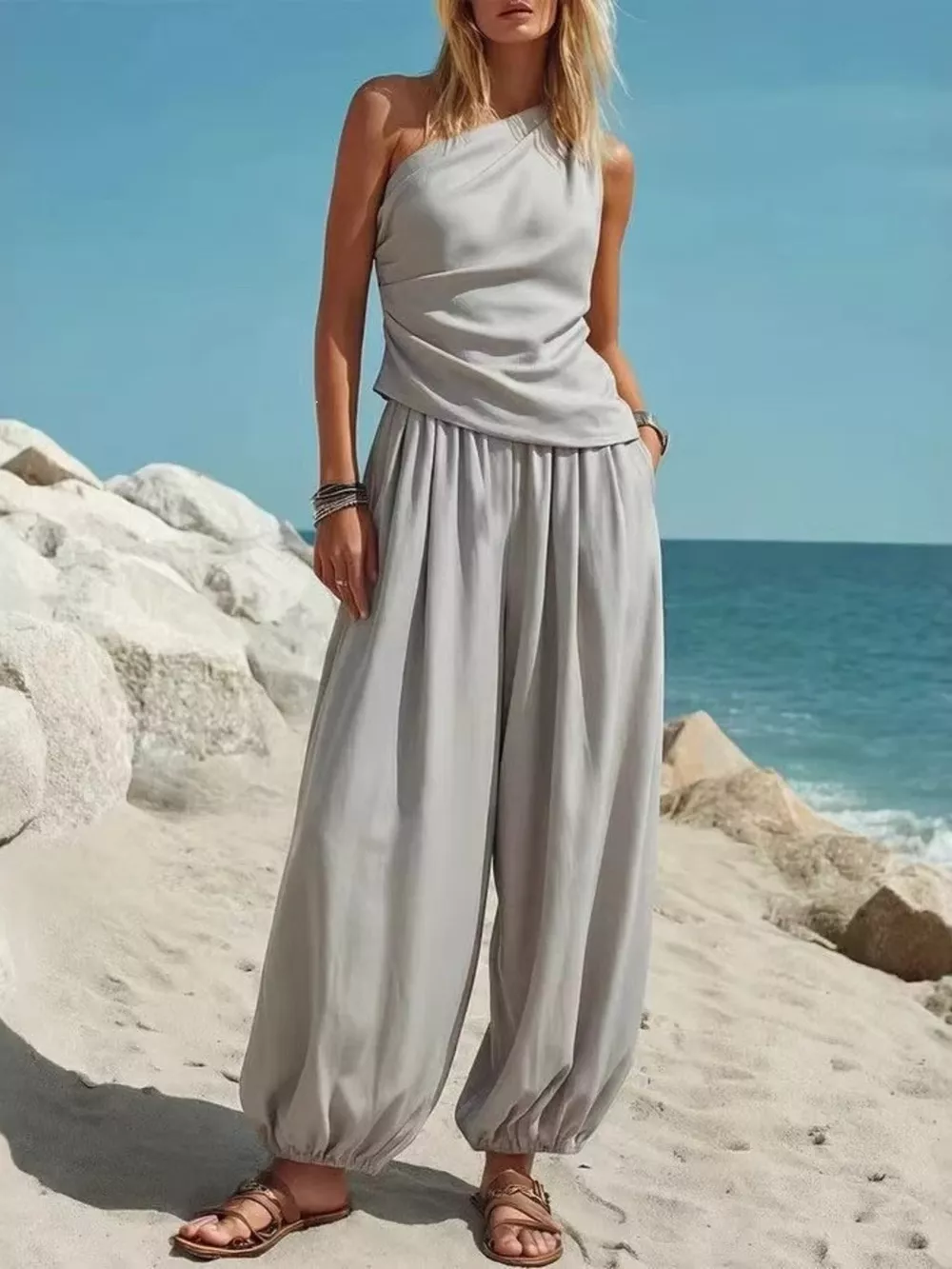 Full Size One-Shoulder Top and Wide-Leg Pants Set Plus Size, image 5