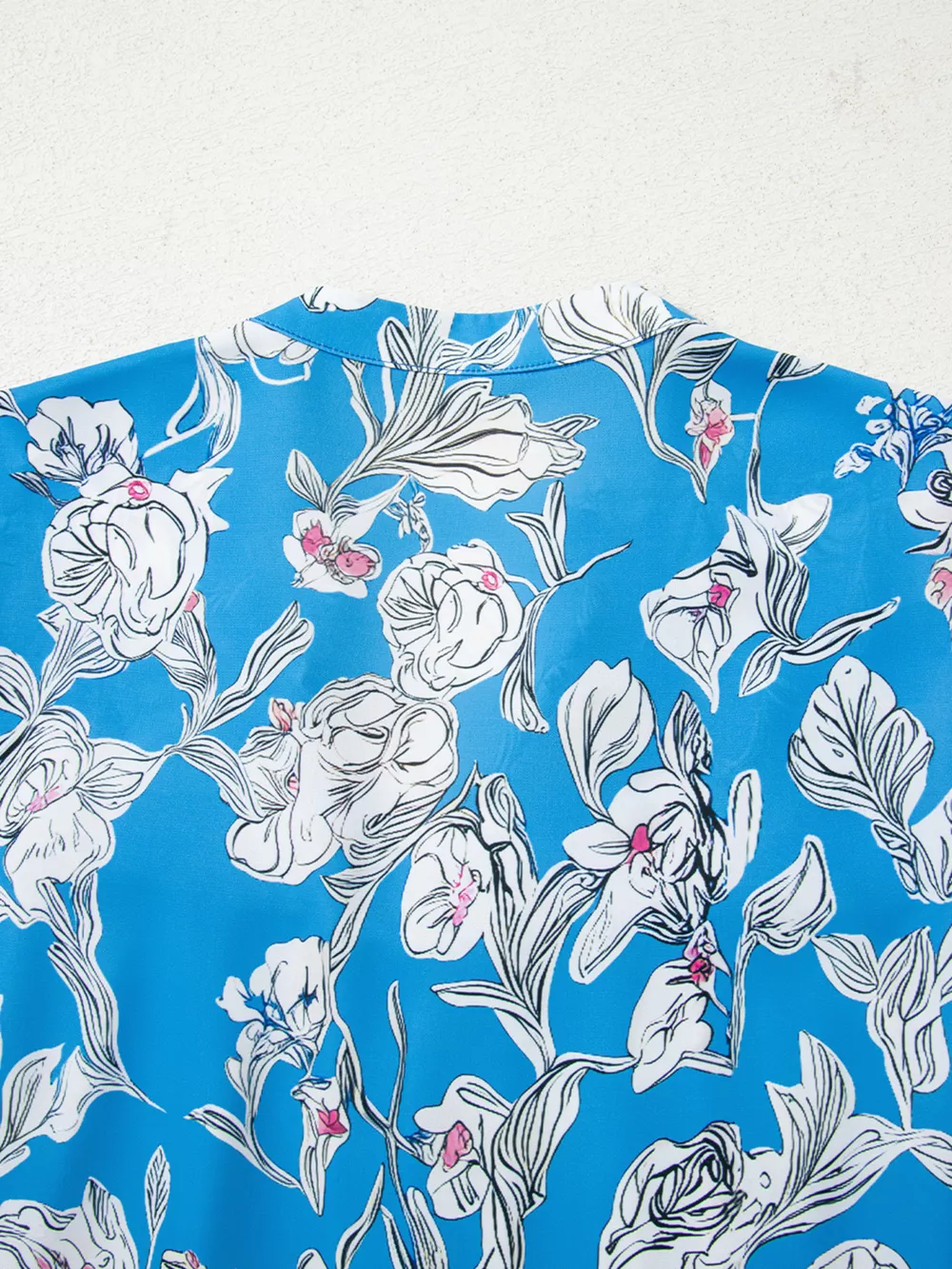 Notched Floral Print 3/4 Puff Sleeve Blouse, image 5