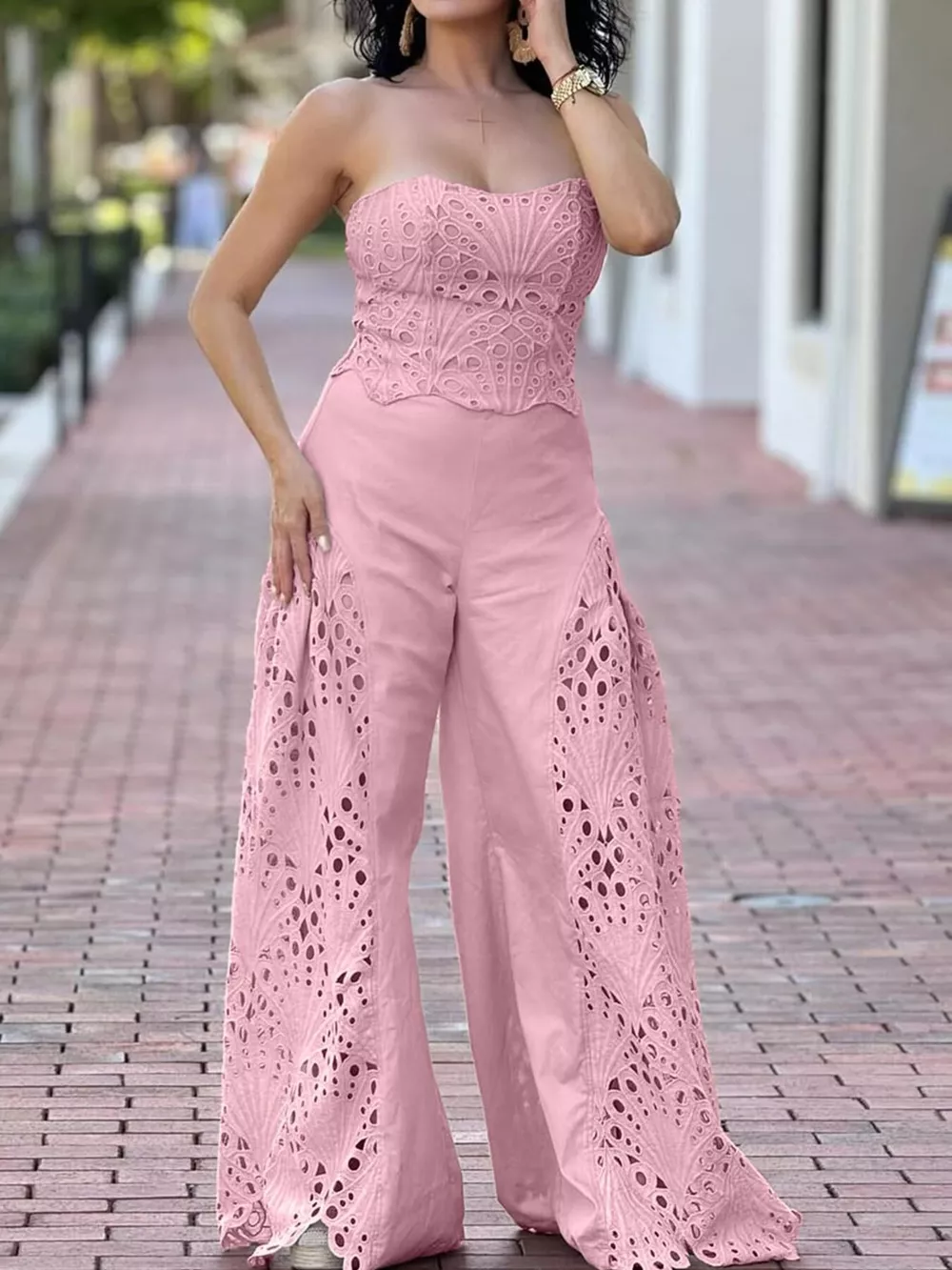 Hollow-Out Tube Top and Pants Two-Piece Set, image 2