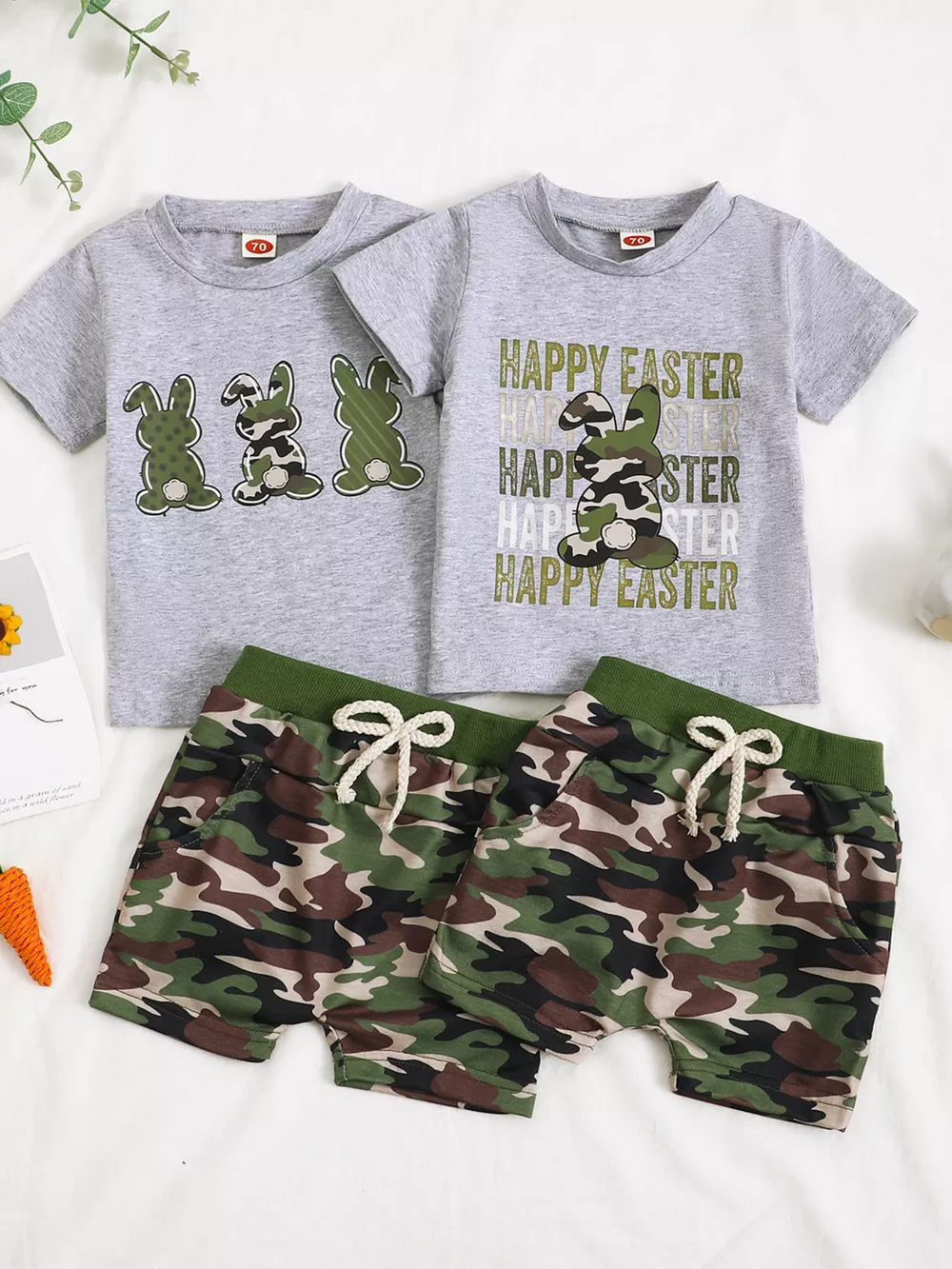 Children's Easter Bunny Camo Print T-Shirt & Shorts Set, image 2