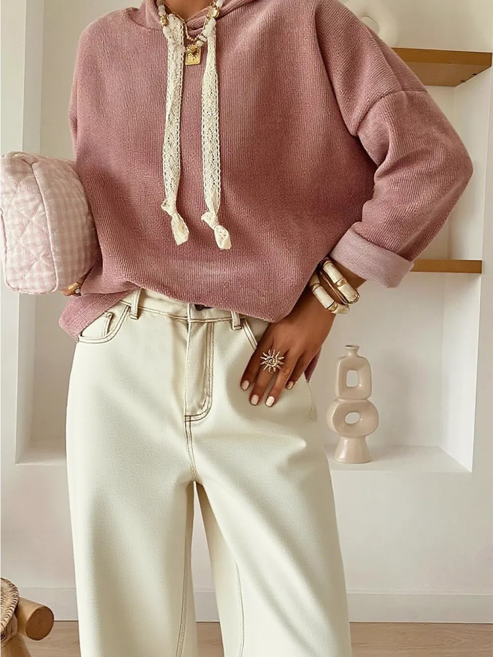 Drawstring Dropped Shoulder Hoodie, image 3