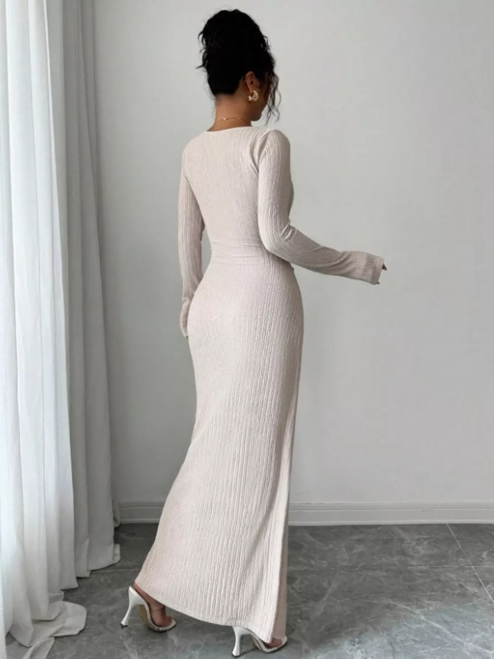 Slit Asymmetrical Neck Ribbed Maxi Dress, image 5