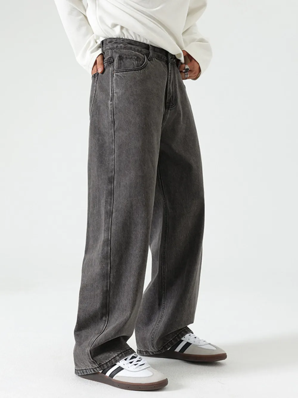 Men's Washed Wide Leg Jeans, image 4