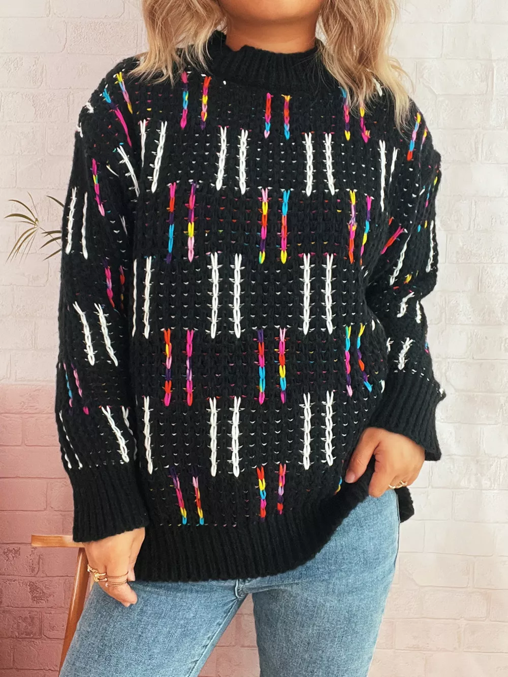 Colorful Round Neck Long Sleeve Sweater, image 12