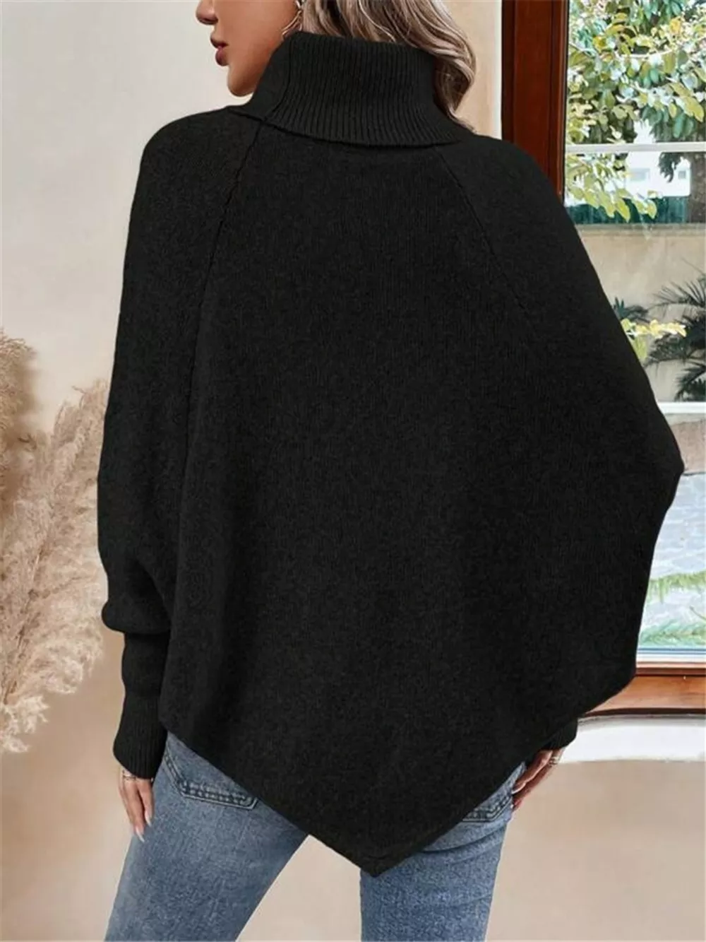 Cable Knit Turtleneck Cape Sweater, image 9