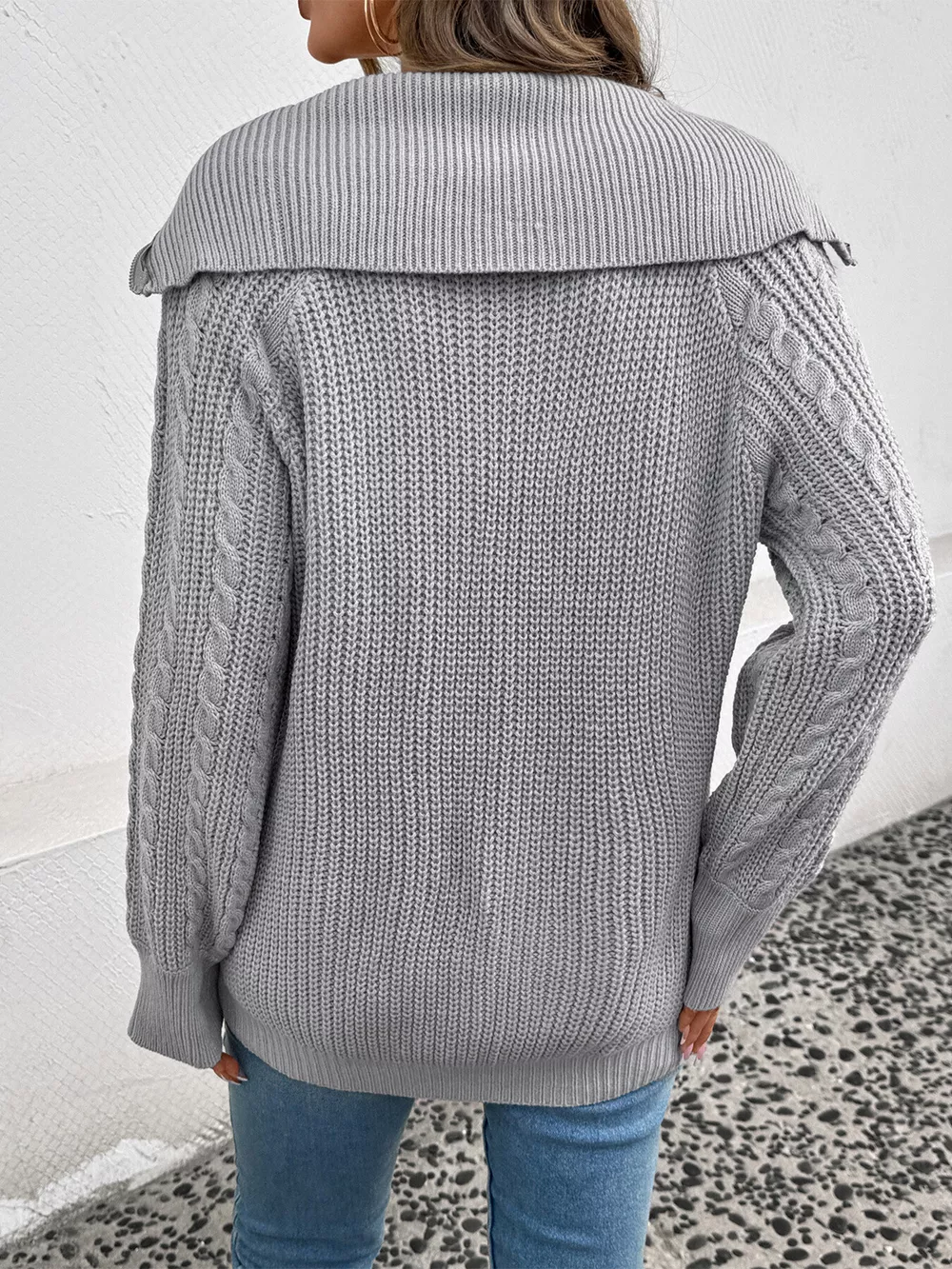 Cable Knit Half Zip Sweater, image 5
