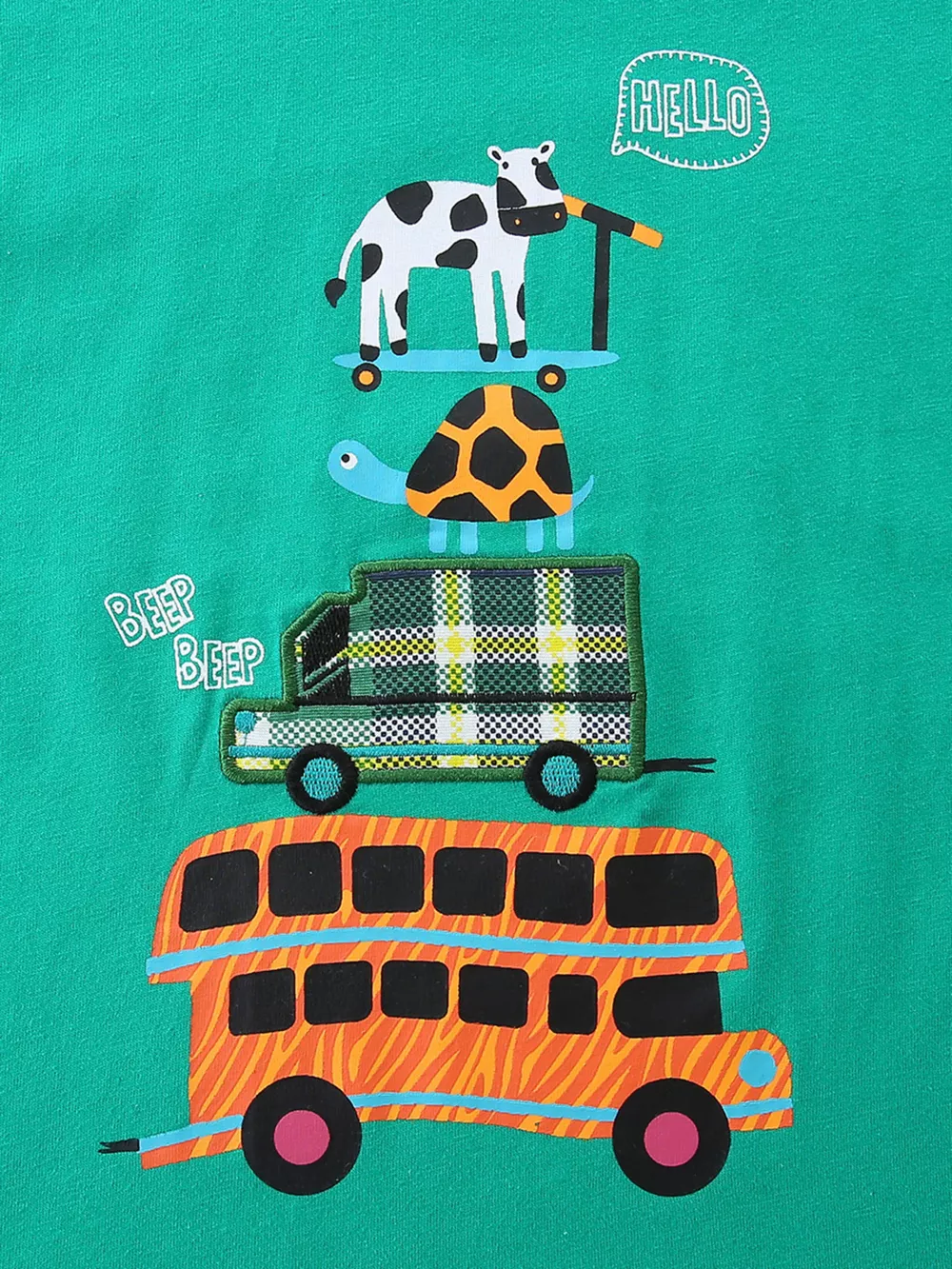 Children's Playful Vehicle Print T-shirt and Plaid Shorts Set, image 3