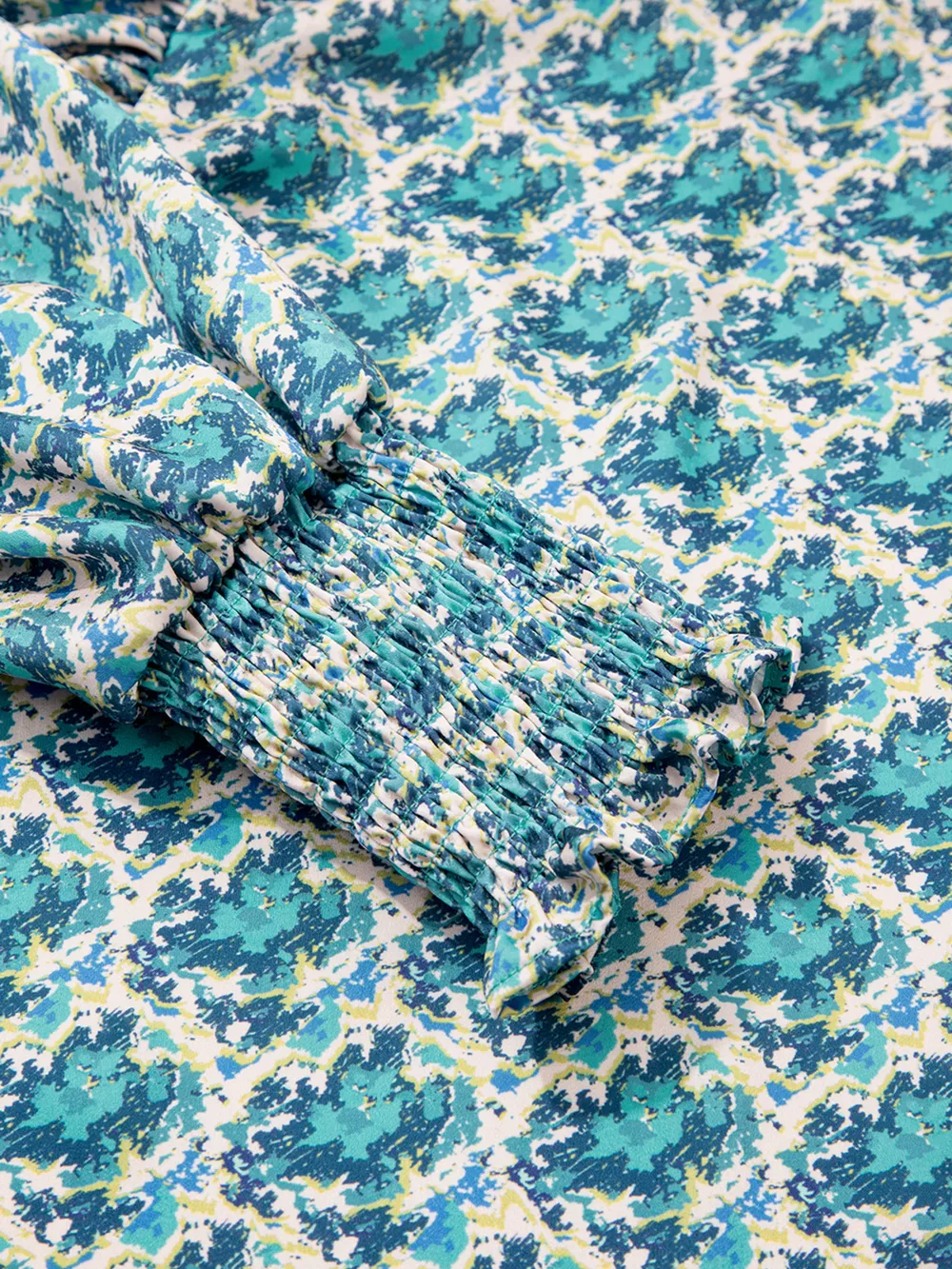Abstract Print Shirred Cuff Ruffled Puff Sleeve Blouse, image 3