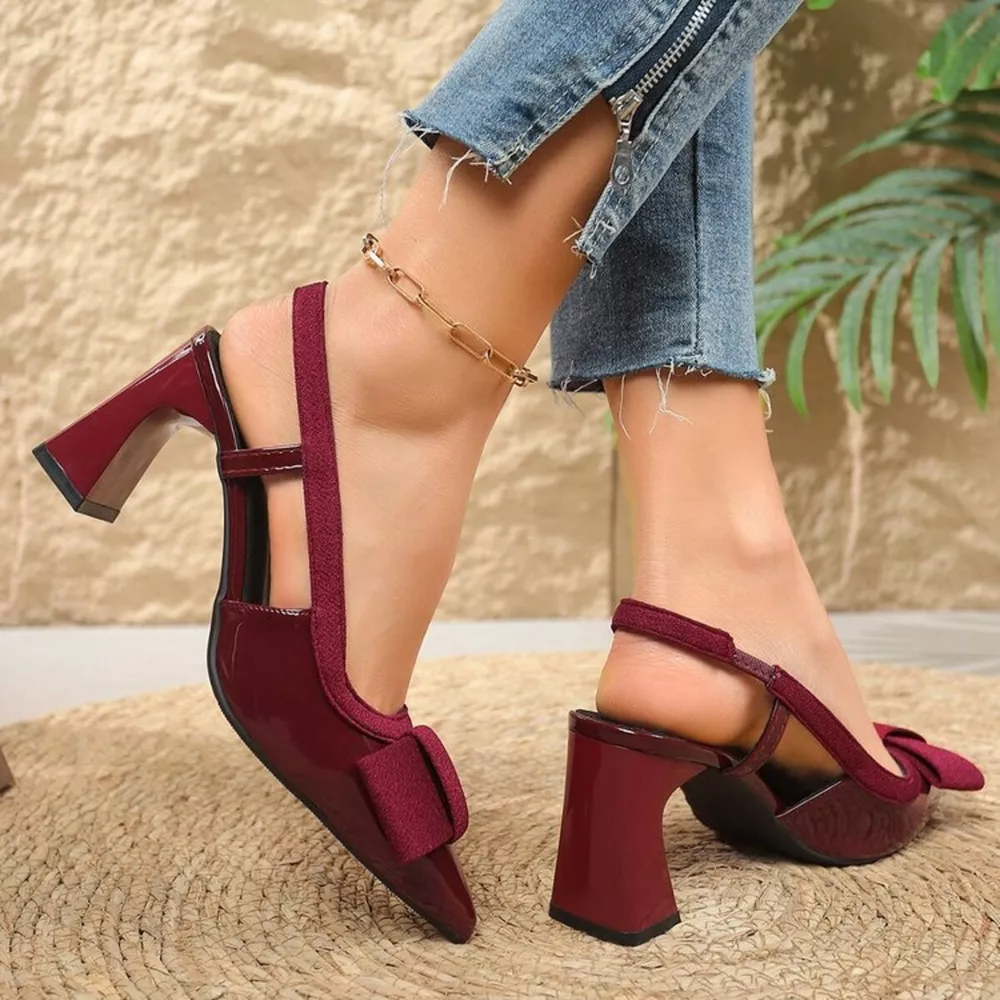 Point Toe Block Heels Slingback Sandals, image 3