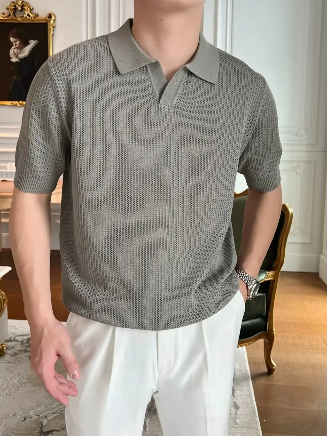 Men's Plus Size Textured Short Sleeve Polo, image 9