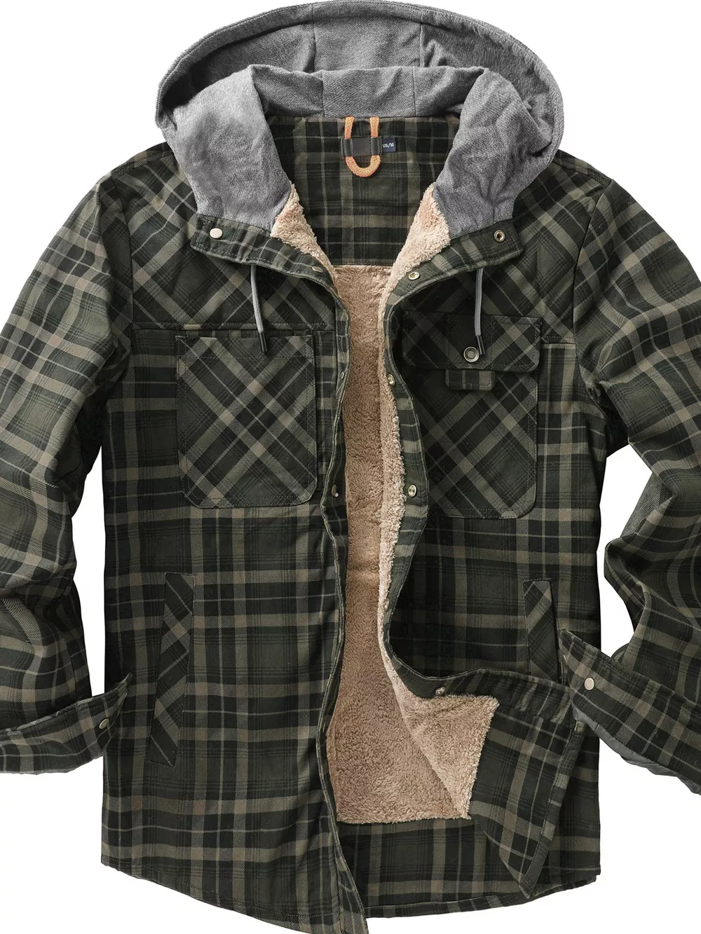 Men's Snap Down Plaid Flannel Hooded Jacket, image 9