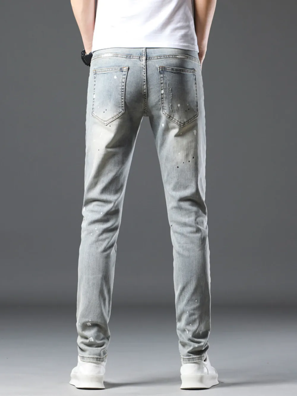 Men's Vintage Distressed Light Wash Skinny Jeans, image 6