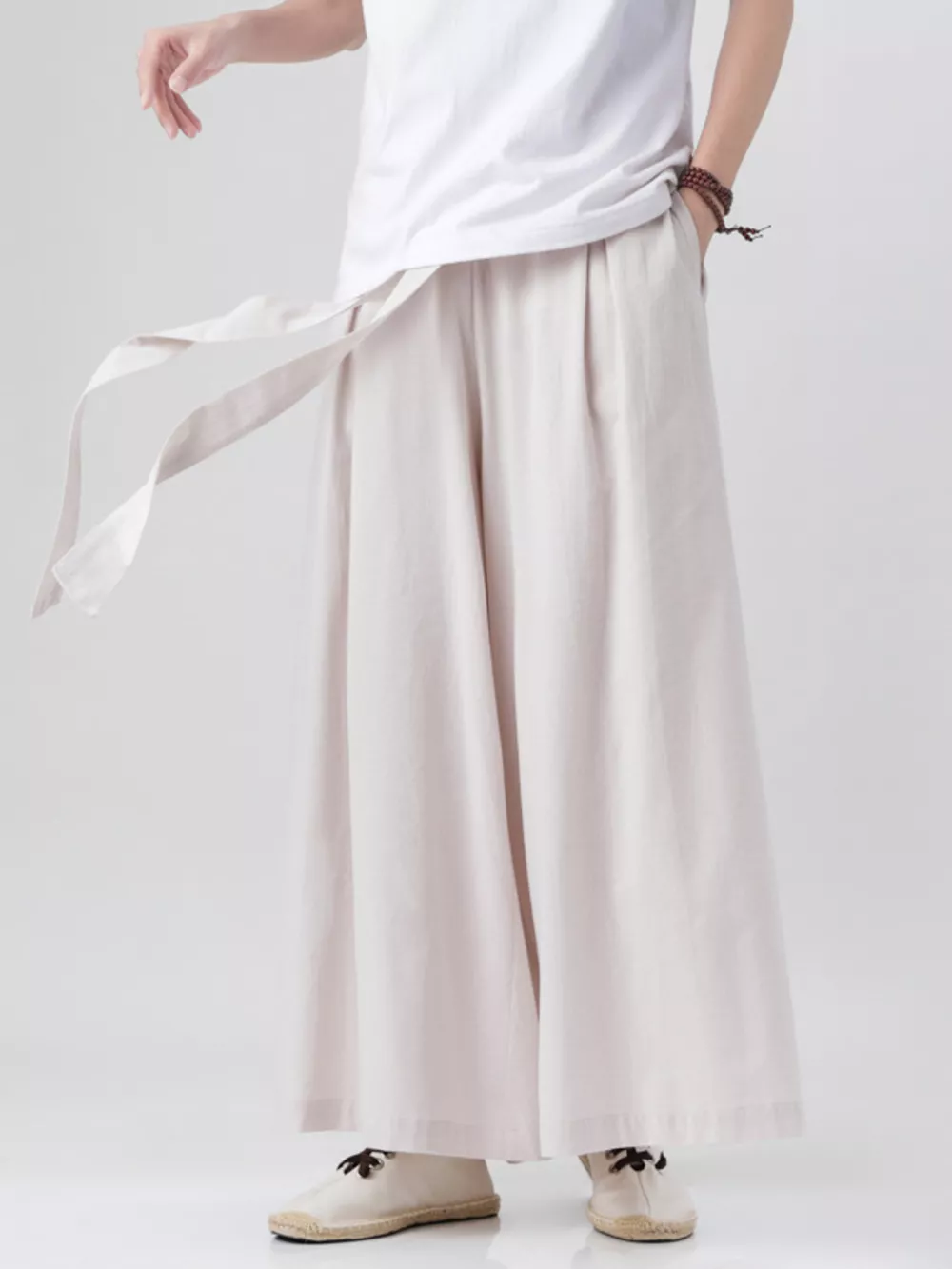 Men's Plus Size Wide Leg Pants with Tie Waist