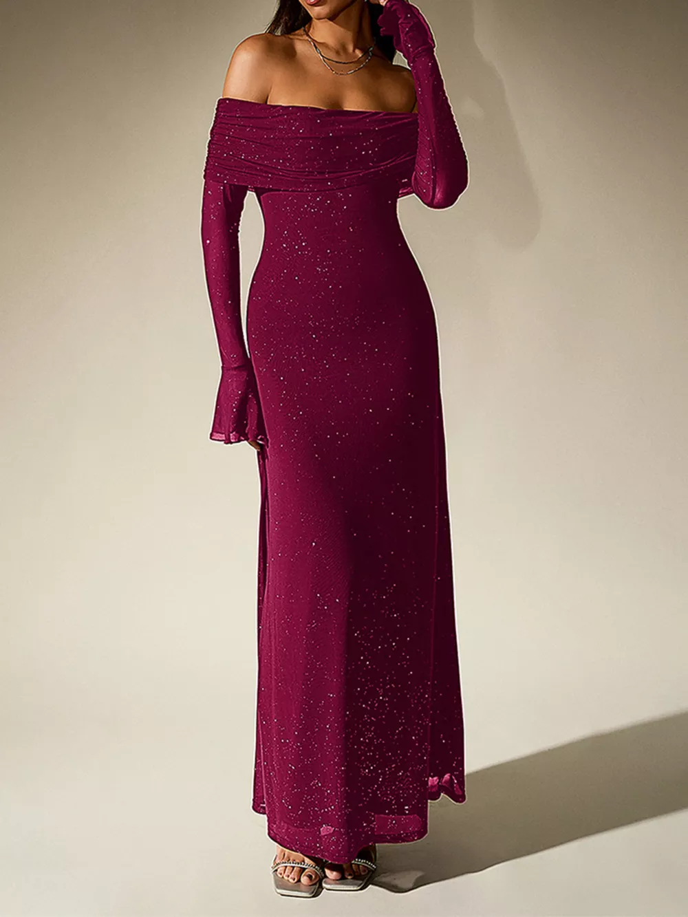 Glitter Off-Shoulder Maxi Dress, image 22