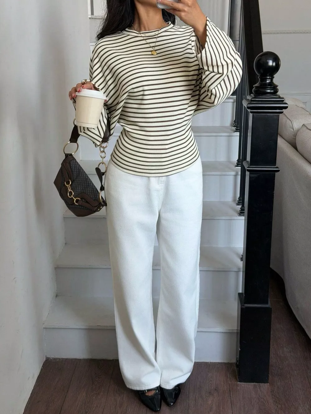 Casual Striped Batwing Sleeve T-Shirt, image 6