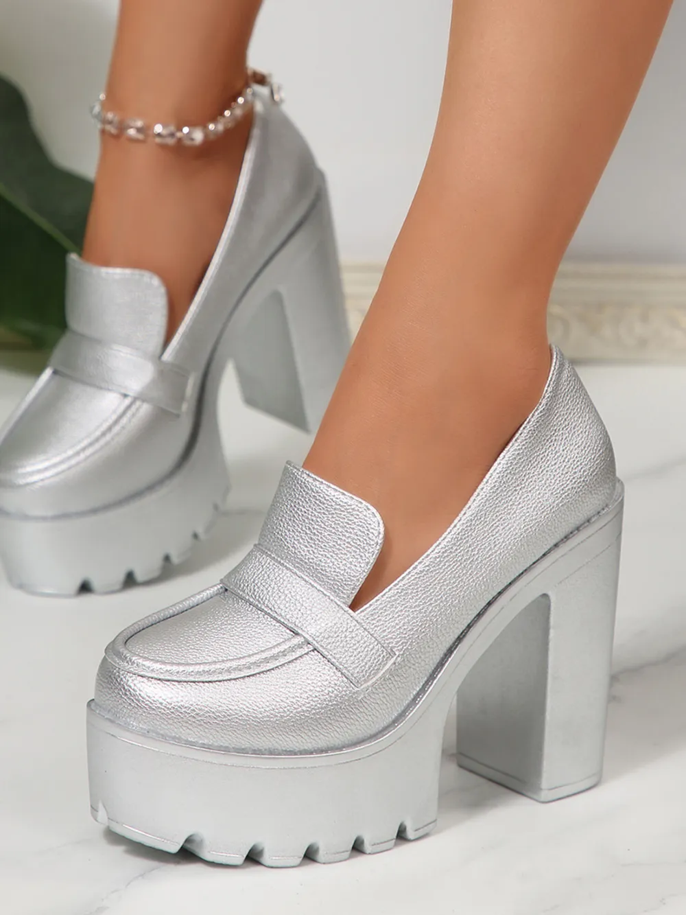 Round Toe Platform Block Heels Pumps, image 13