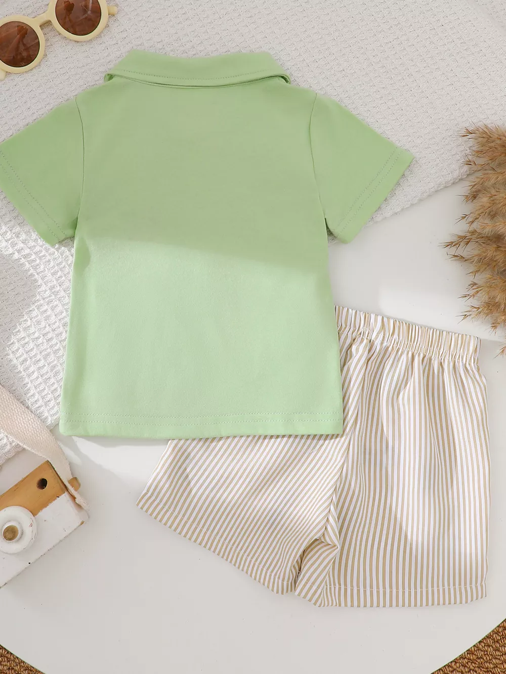 Children's Embroidered Polo Shirt & Striped Shorts Set, image 6