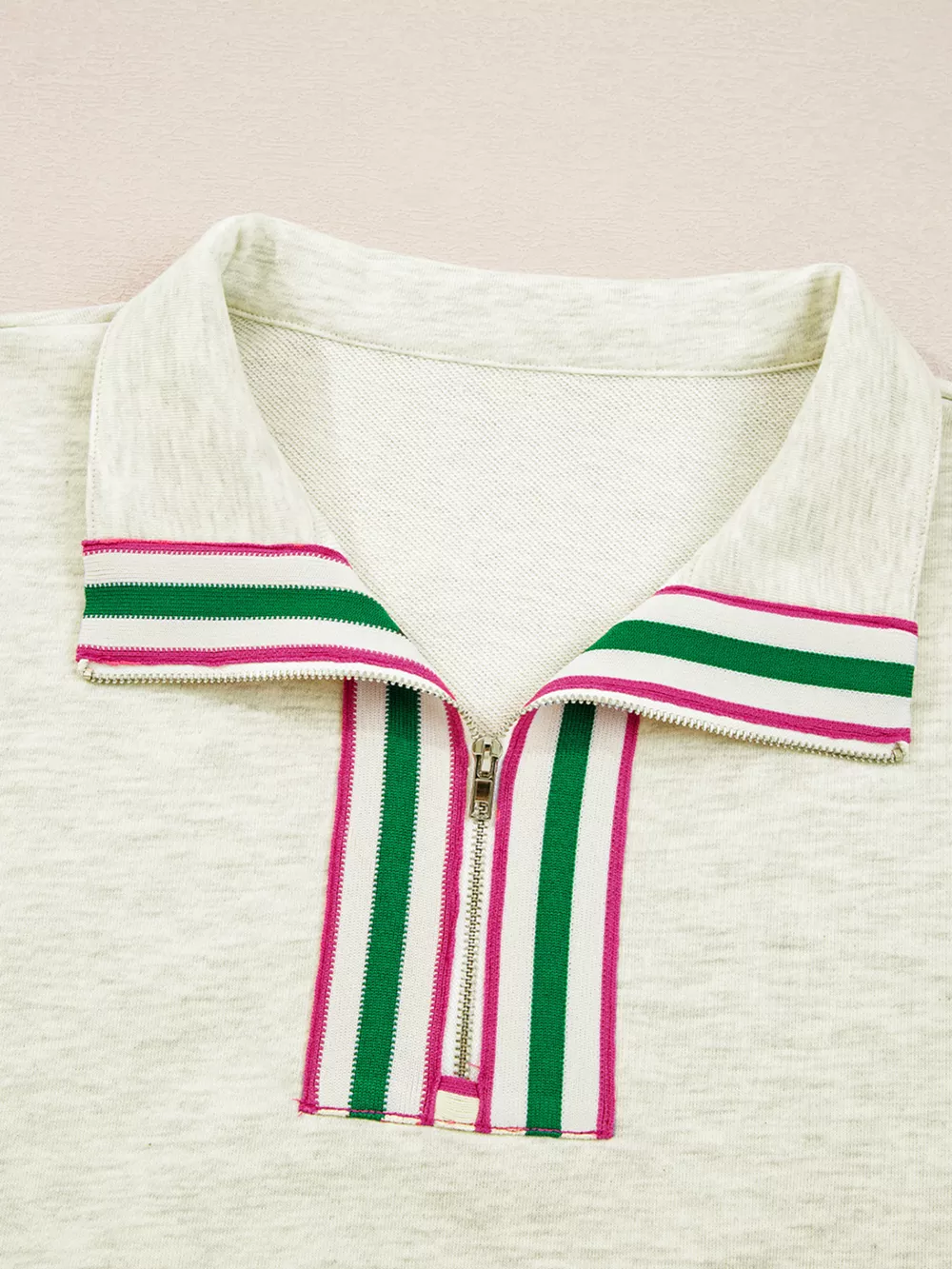 Contrast Striped Patchwork Zip Collar Sweatshirt, image 9