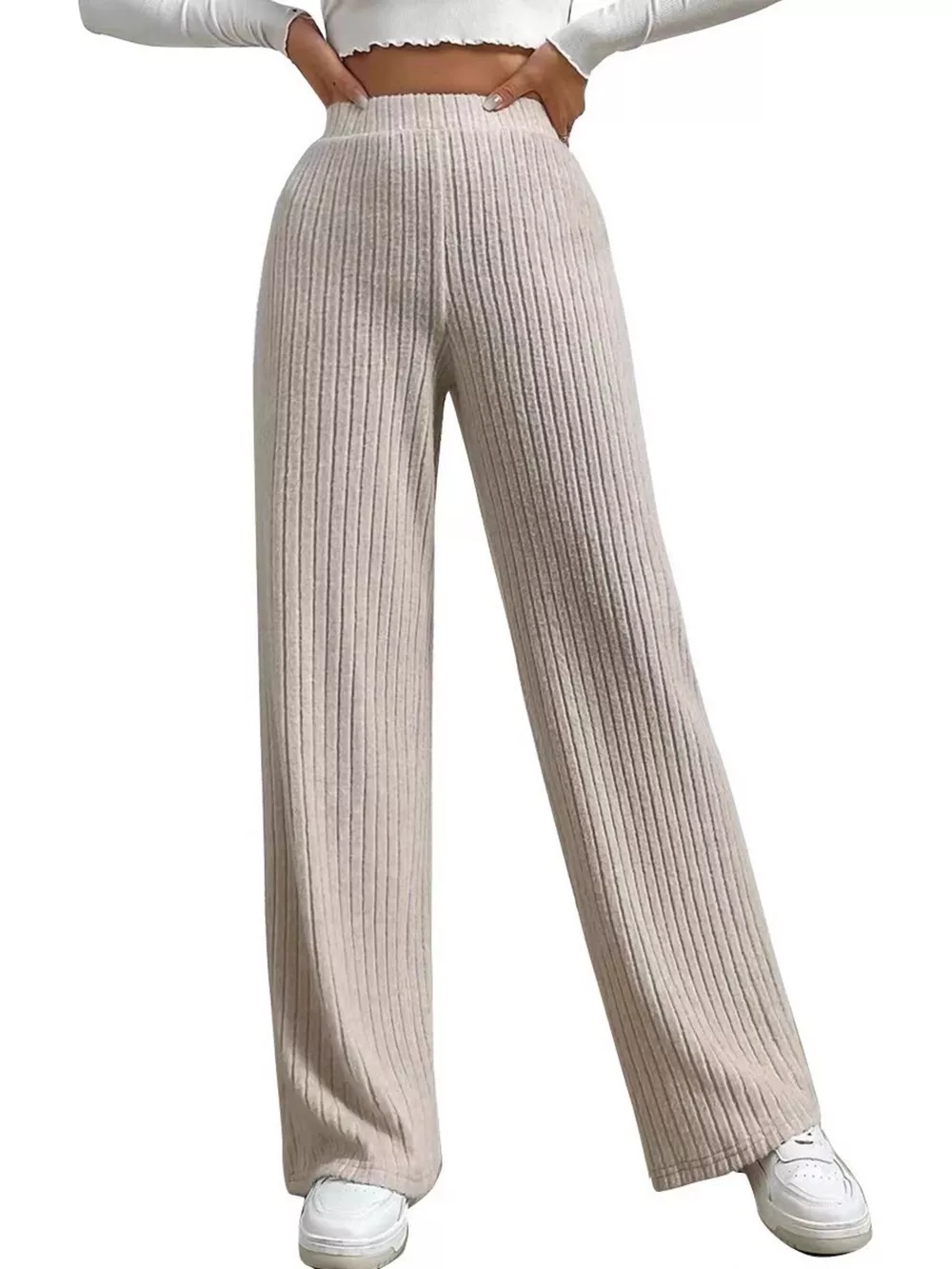 Ribbed Knit Wide-Leg Sweater Pants