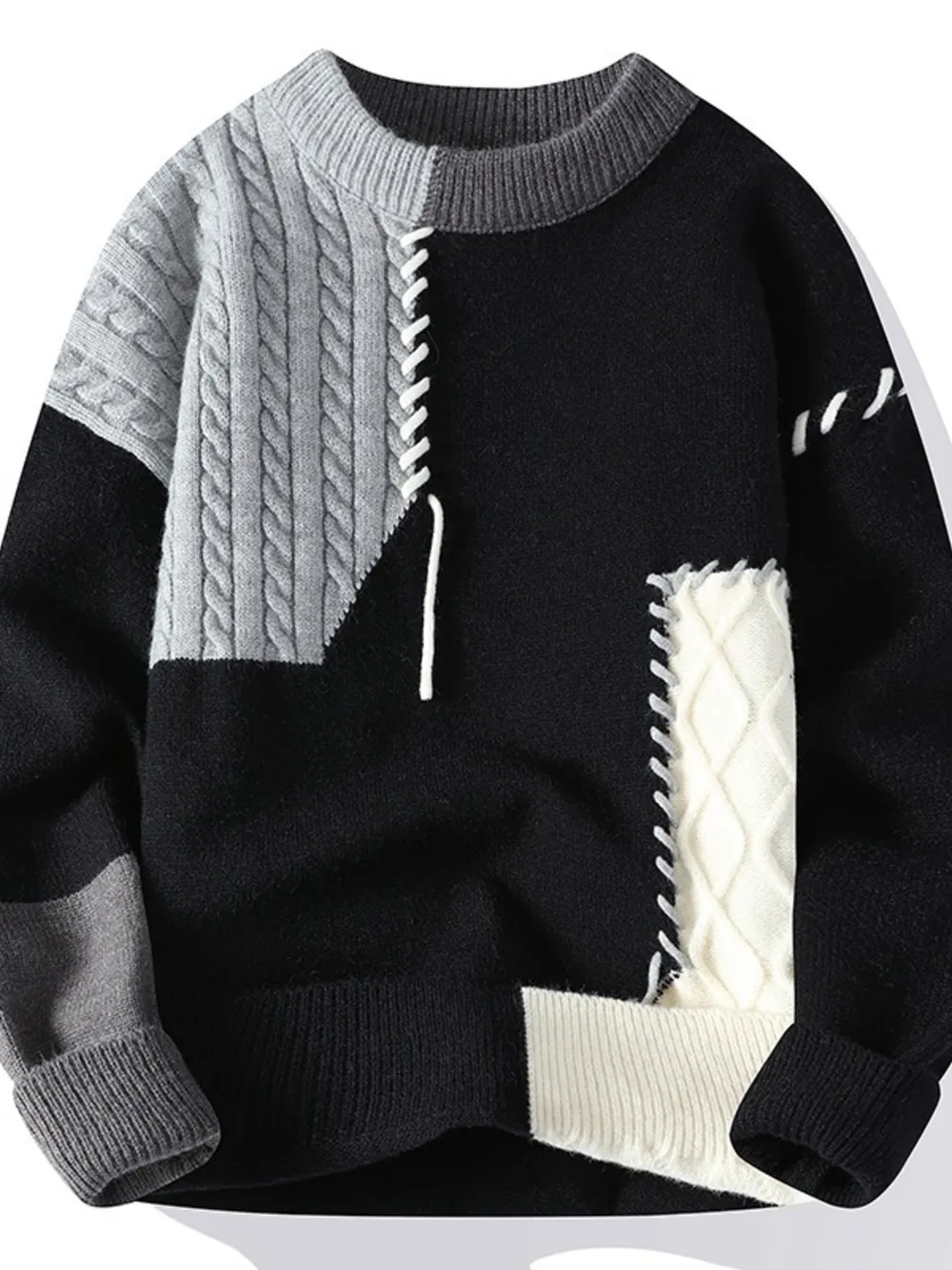 Men's Plus Size Color Block Cable Knit Sweater