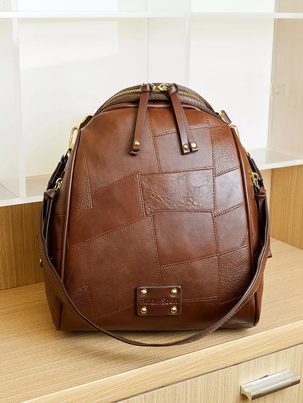 Patchwork Leather Convertible Backpack Bag, image 4