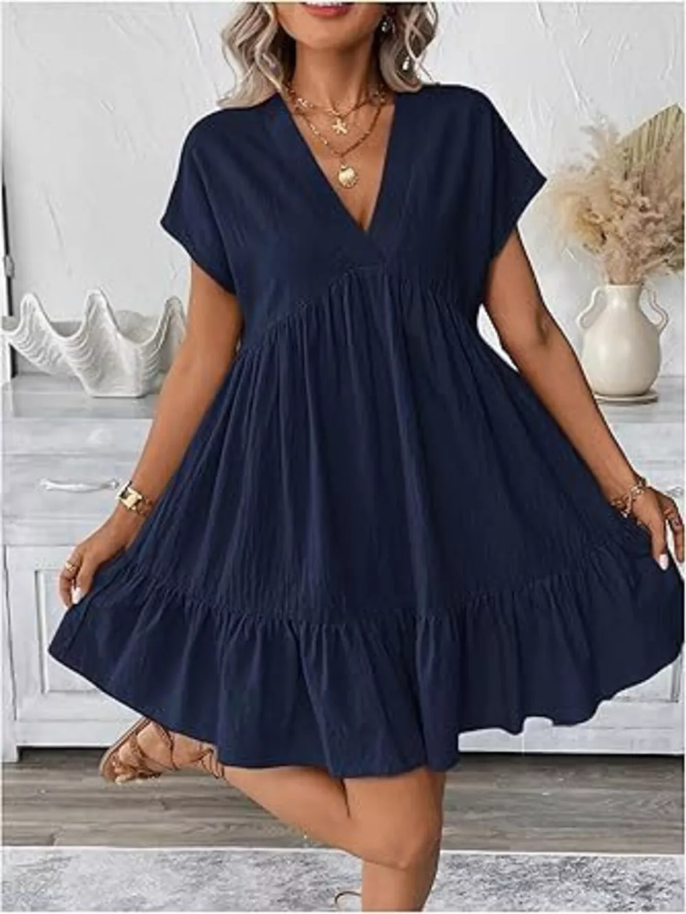 Short Sleeve Ruffle Hem Mini Dress, image 4